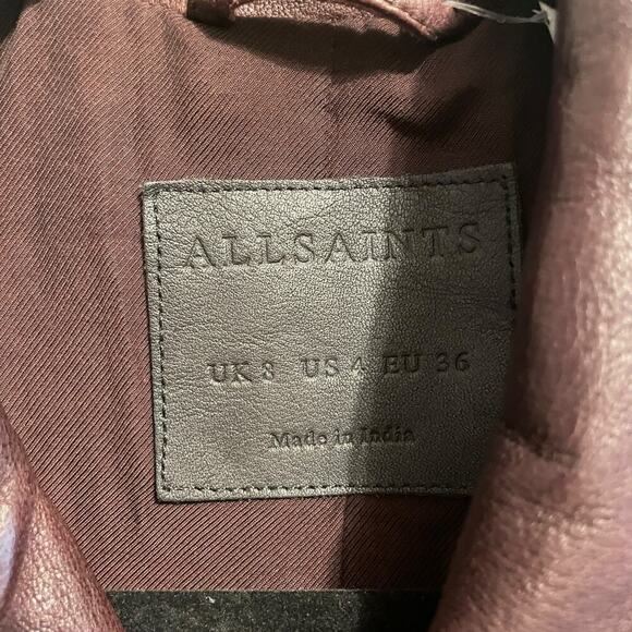 AllSaints Conroy Leather Asymmetrical Zip Biker Motorcycle Jacket Oxblood Size 4 - Picture 4 of 10